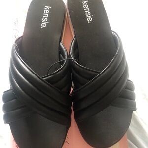 Kensie Black Crisscross Women's Mules